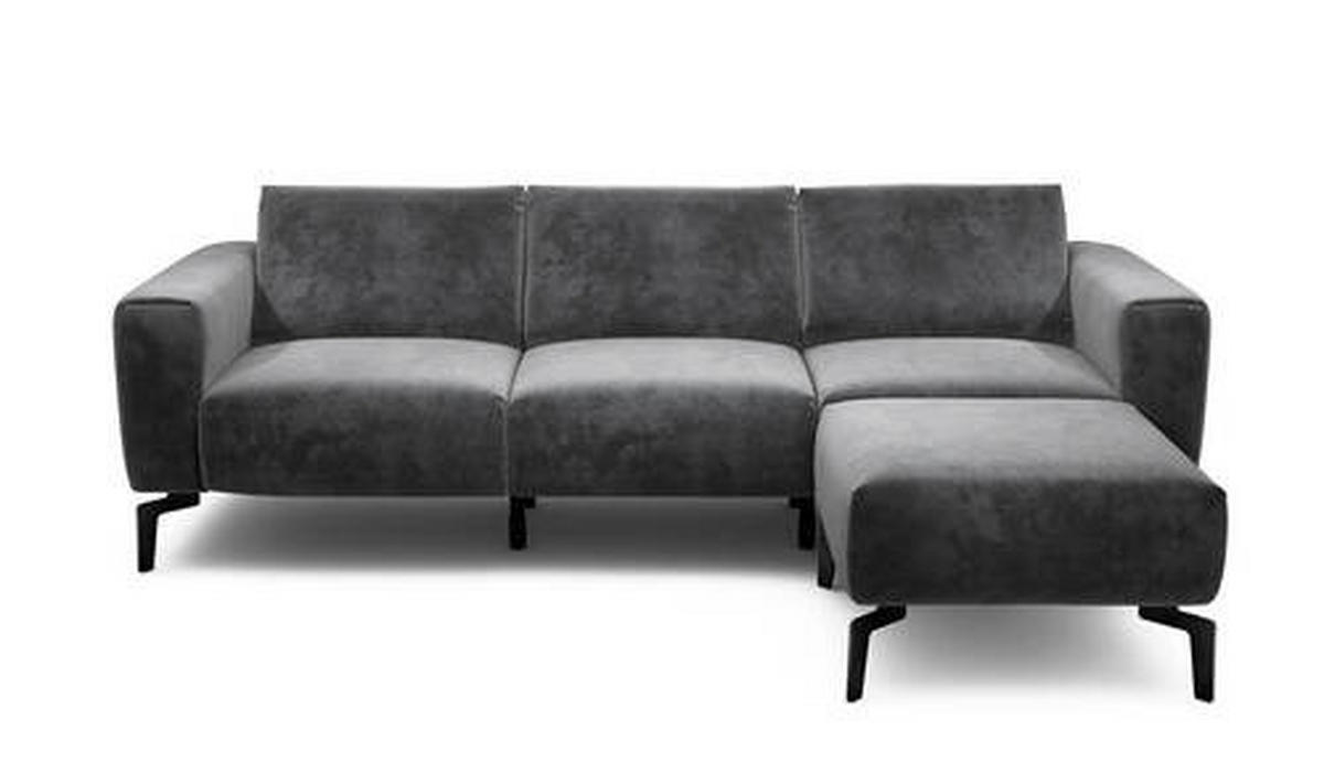 Dreisitzer inkl. Hocker in Samt Anthrazit  - Anthrazit/Schwarz, Design, Textil/Metall (250/86/86-94cm) - SENSOO