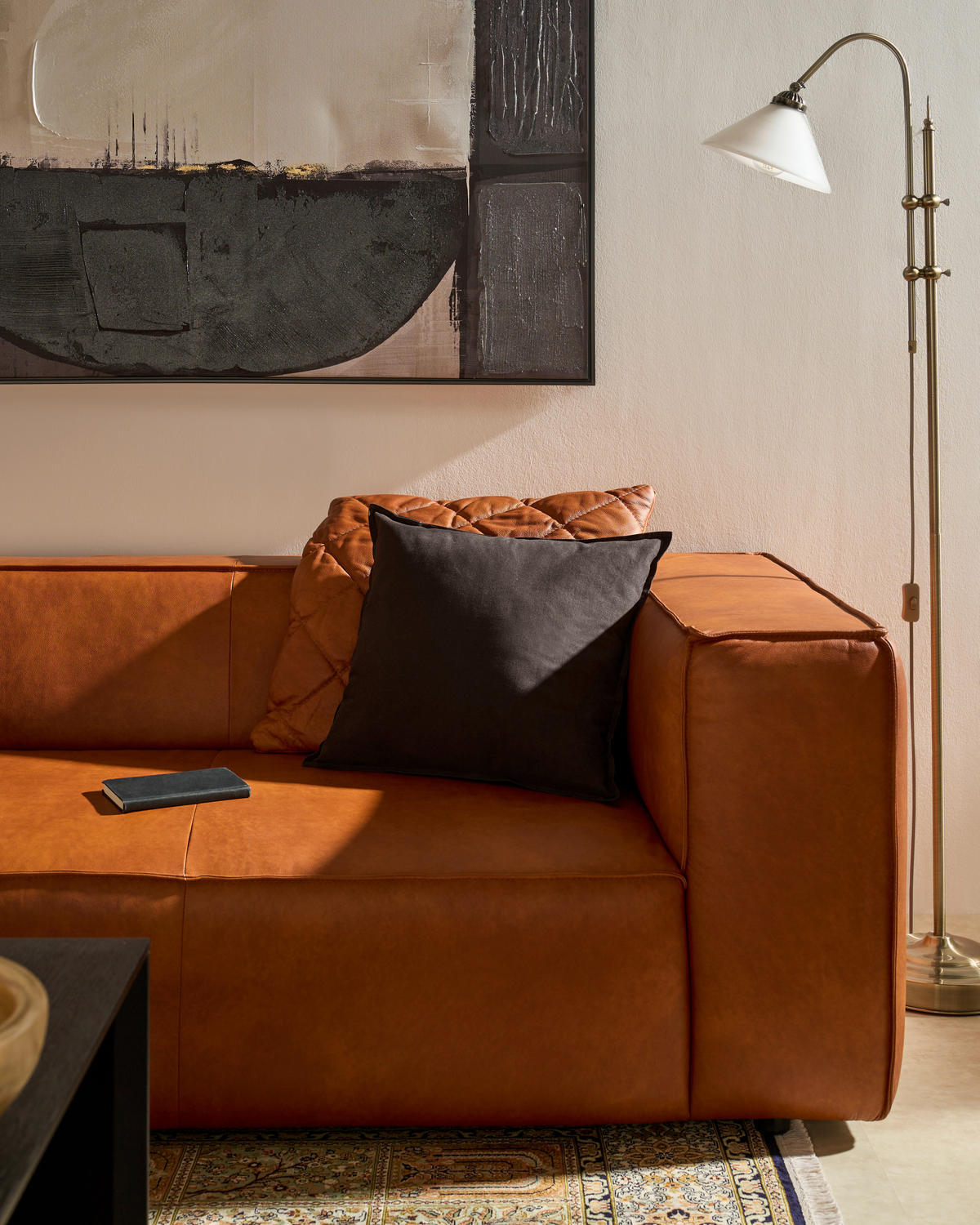 3-SITZER-SOFA in Echtleder Cognac  - Cognac/Schwarz, Modern, Leder/Kunststoff (260/66/104cm) - W.Schillig