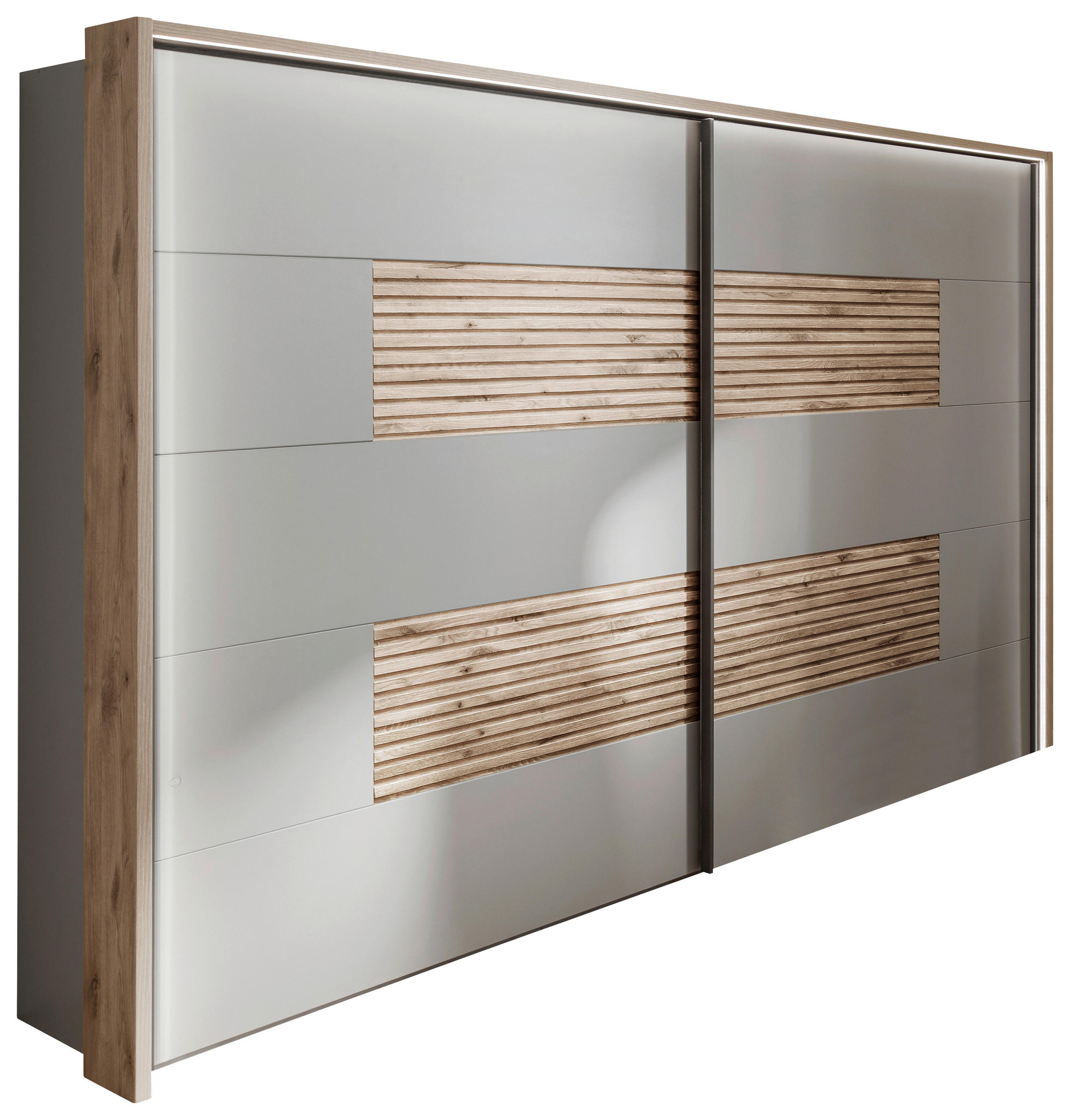 SCHWEBETÜRENSCHRANK Eichefarben, Hellgrau  - Schieferfarben/Eichefarben, Konventionell, Holzwerkstoff (250/217/67cm) - Novel