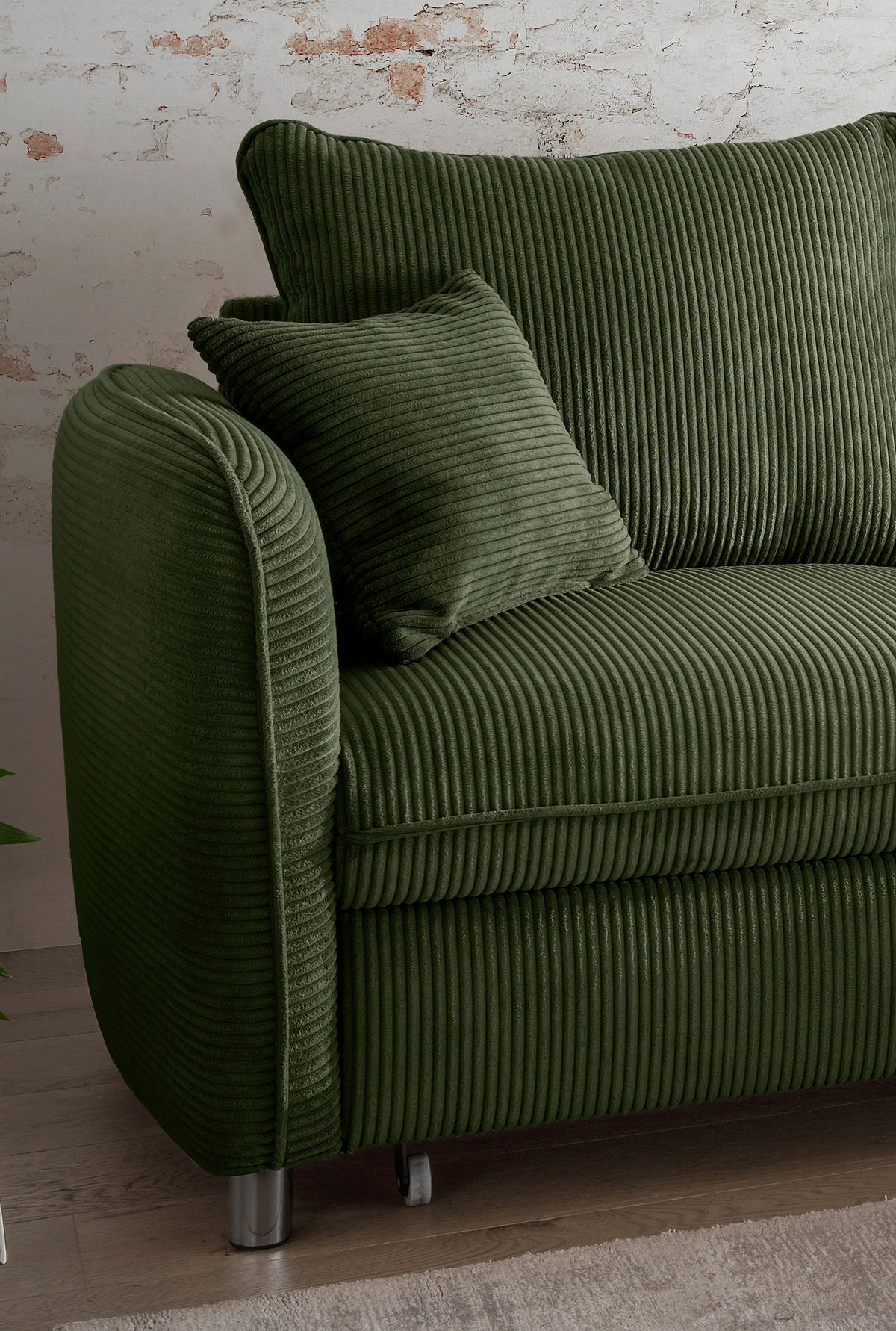 ECKSCHLAFSOFA in Cord Dunkelgrün  - Chromfarben/Dunkelgrün, Modern, Textil/Metall (254/160cm) - Livetastic