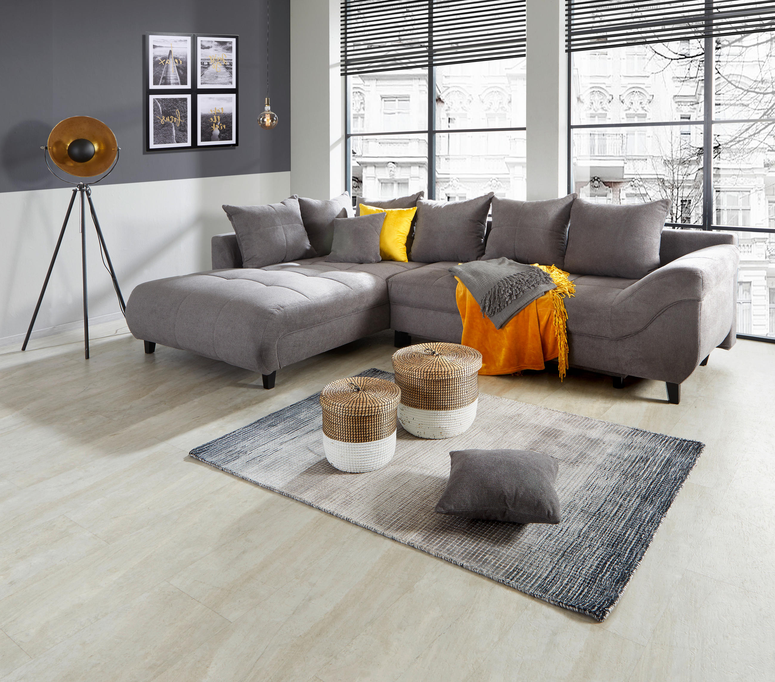 HÖRNSOFFA i vävt tyg grå  - svart/grå, Design, trä/textil (197/309cm) - Livetastic