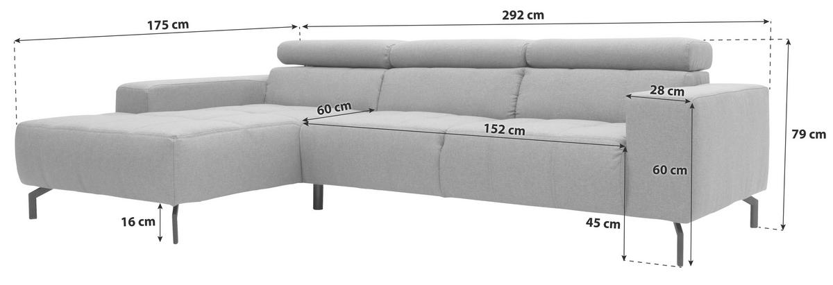 ECKSOFA Dunkelblau Webstoff  - Schwarz/Dunkelblau, Design, Textil/Metall (175/292cm) - MID.YOU
