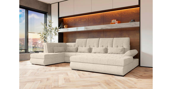 WOHNLANDSCHAFT  in Struktur Perlmutt  - Perlmutt/Schwarz, KONVENTIONELL, Kunststoff/Textil (222/358/212cm) - Carryhome