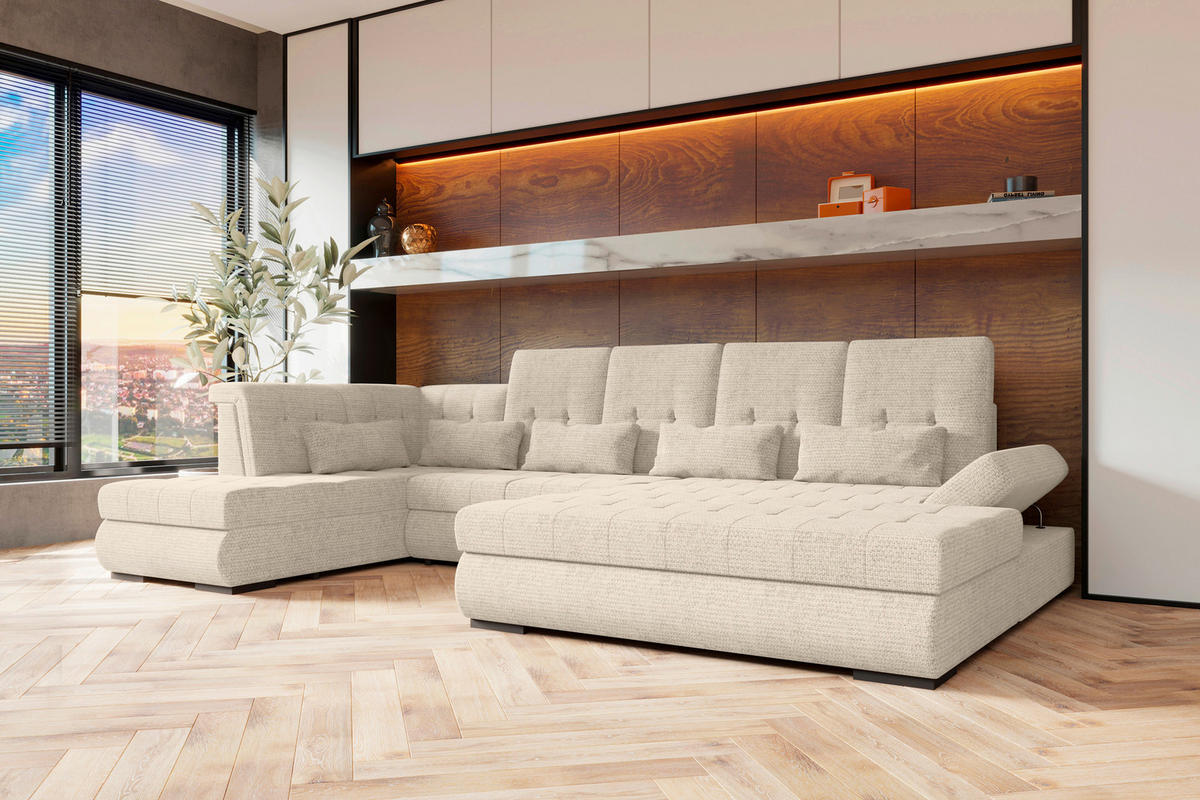 WOHNLANDSCHAFT Perlmutt Struktur  - Perlmutt/Schwarz, KONVENTIONELL, Kunststoff/Textil (222/358/212cm) - Carryhome