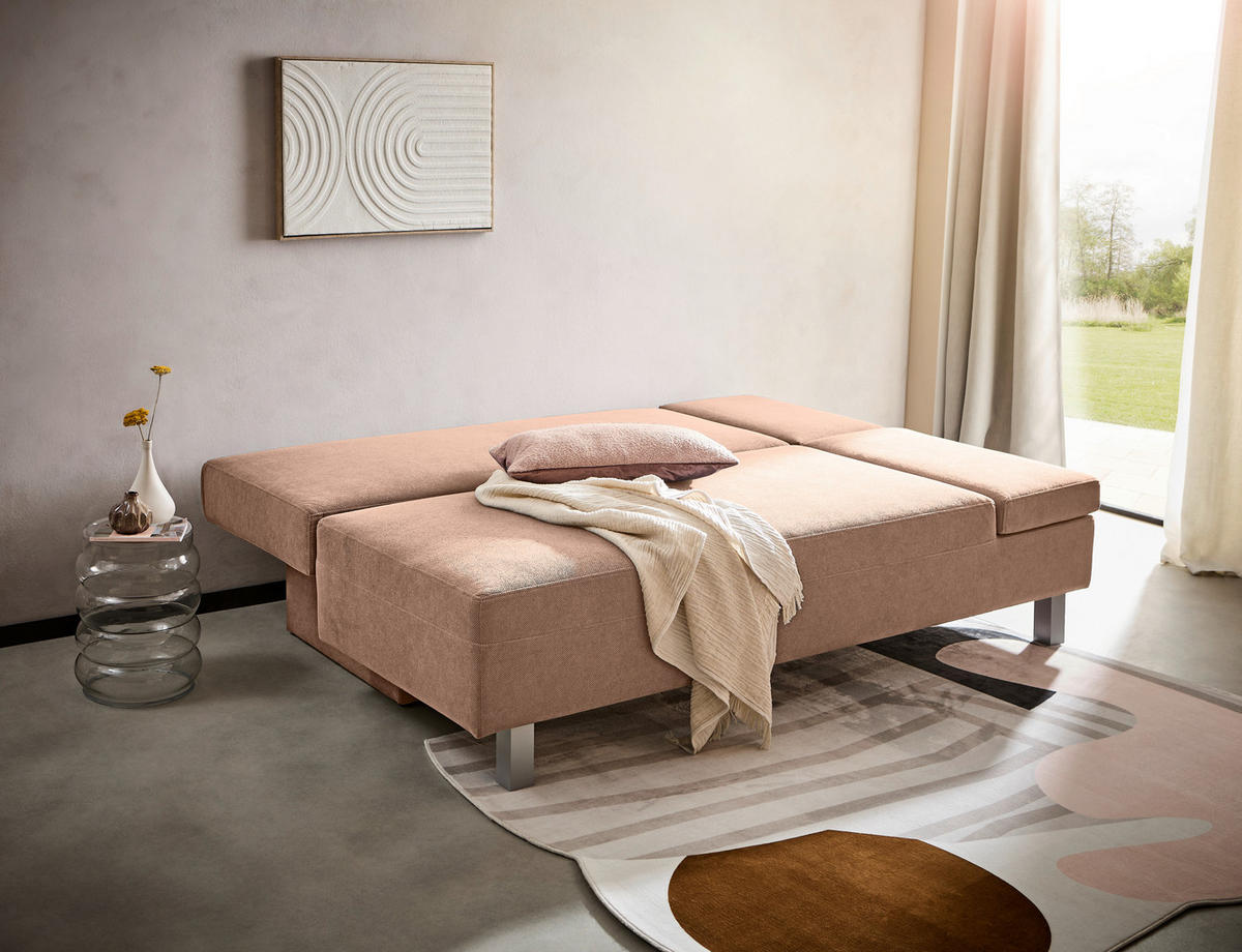 SCHLAFSOFA in Flachgewebe Altrosa  - Chromfarben/Altrosa, Design, Holz/Textil (205/77-93/99cm) - Novel