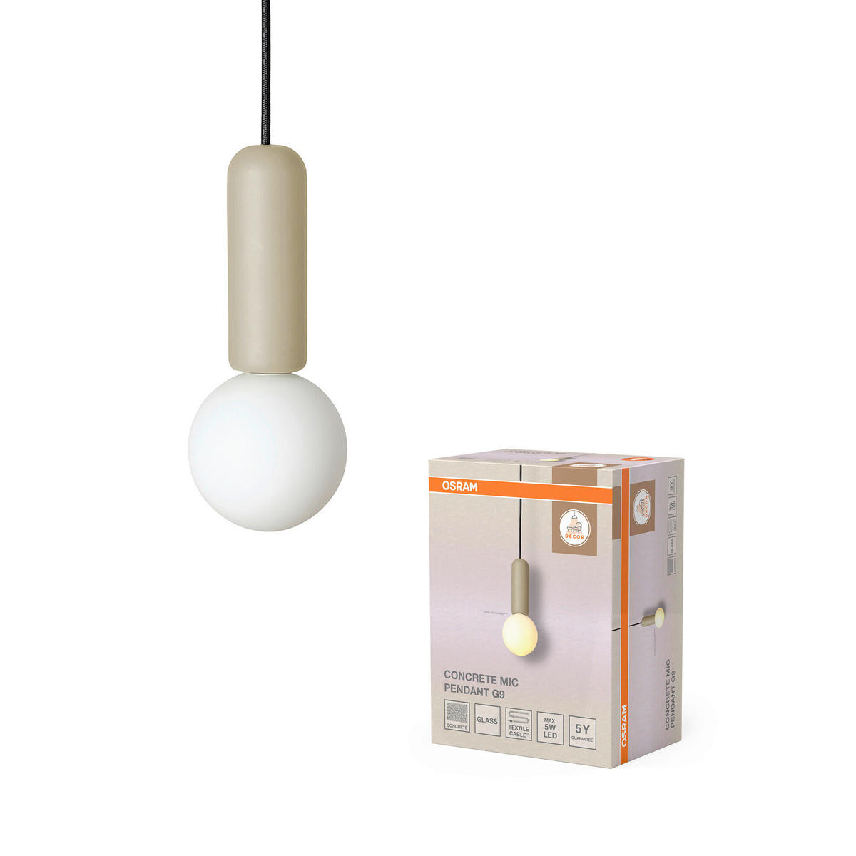 HÄNGELEUCHTE 10/120 cm  - Beige, Basics, Stein (10/120cm) - Osram