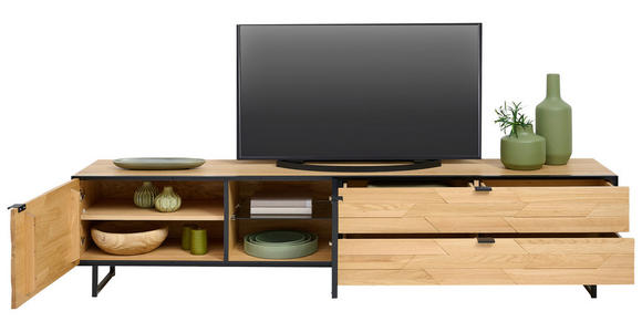 LOWBOARD  in 212/50/42 cm  - Wildeiche/Schwarz, Natur, Glas/Holz (212/50/42cm) - Linea Natura