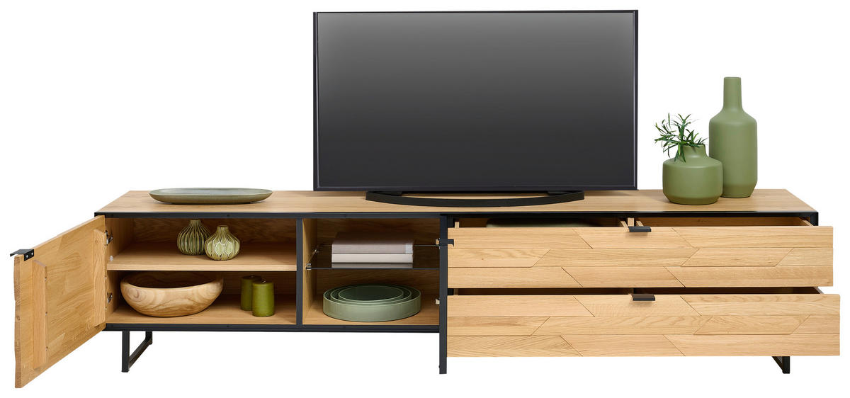 LOWBOARD  in 212/50/42 cm  - Wildeiche/Schwarz, Natur, Glas/Holz (212/50/42cm) - Linea Natura