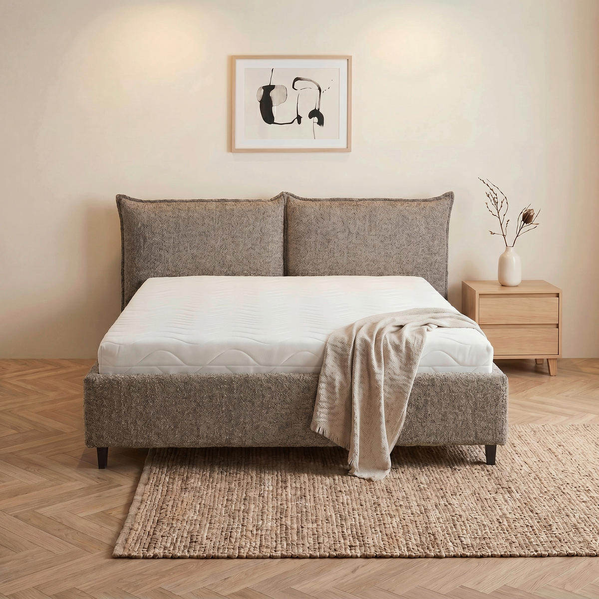 POLSTERBETT 180/200 cm,  in Taupe, gepolstertes Kopfteil, Lattenrost, Bettkasten,  - Taupe/Schwarz, MODERN, Holz/Textil (180/200cm) - Livetastic