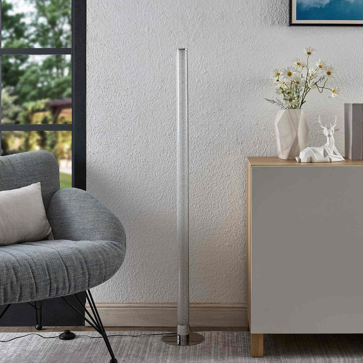 LED-STEHLEUCHTE Abbie 17,5/120 cm   - Chromfarben/Weiß, Basics, Kunststoff/Metall (17,5/120cm) - Novel