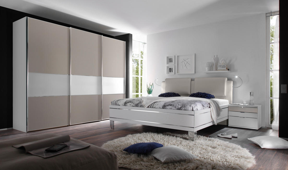 OMARA Z DRSNIMI VRATI, bela, peščene barve  - bela/barve aluminija, Basics, kovina/leseni material (280/222/68cm) - Moderano