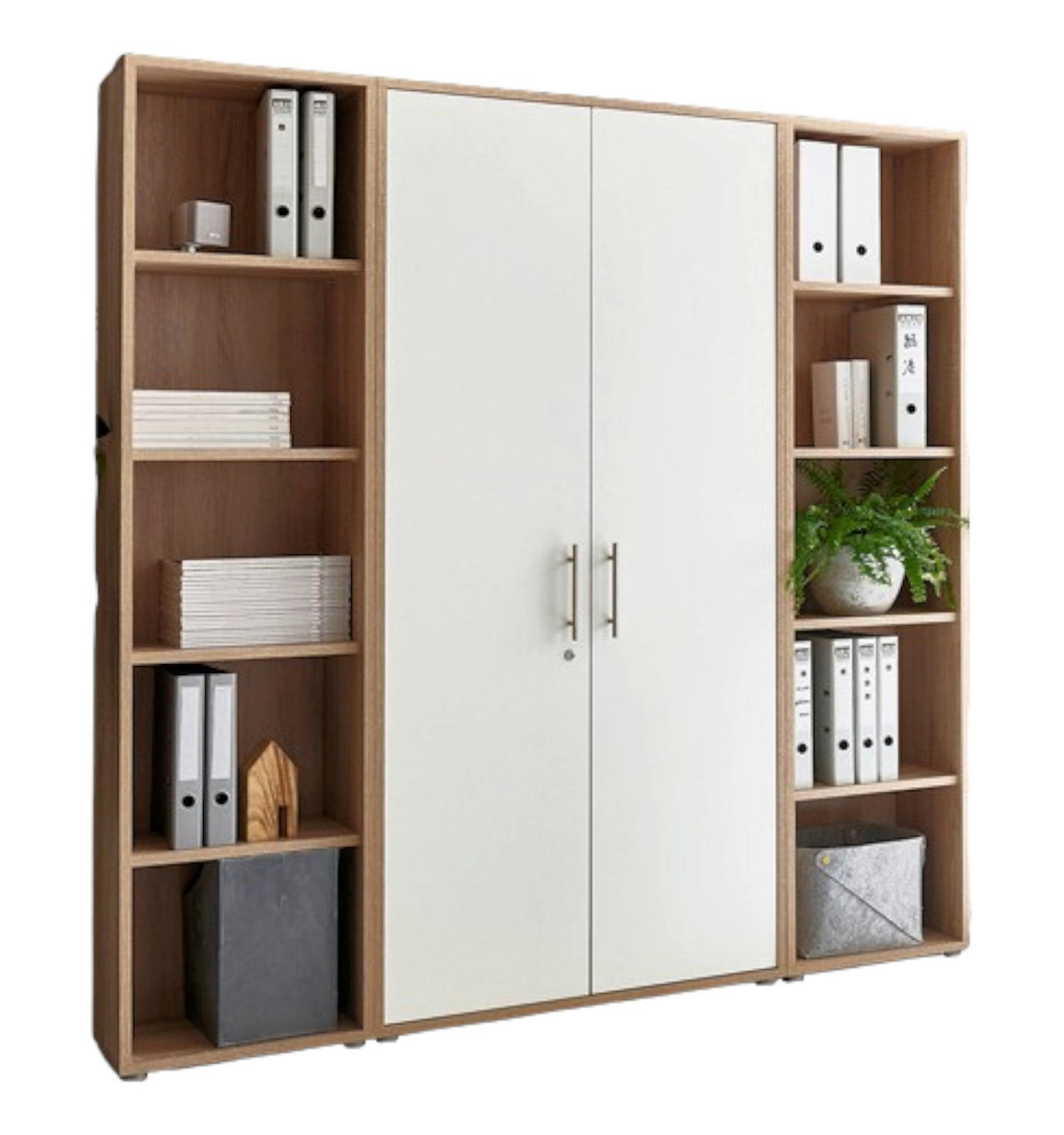 Mid.you Aktenschrank Office Edition - SW Set 3 hoch Weiß, Sonoma Eiche 173x186x33 cm