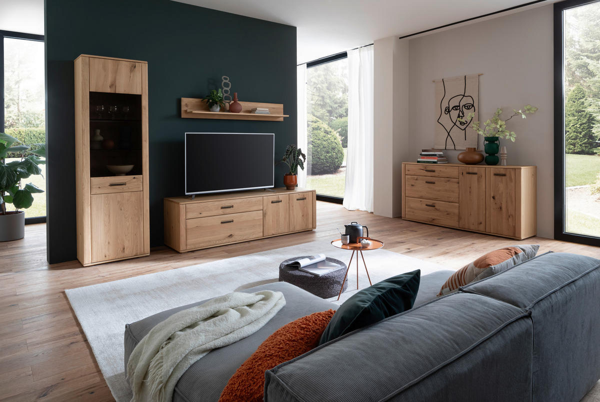WOHNWAND  in Eichefarben 272/208/50 cm  - Eichefarben/Anthrazit, Konventionell, Glas/Holz (272/208/50cm) - Cantus