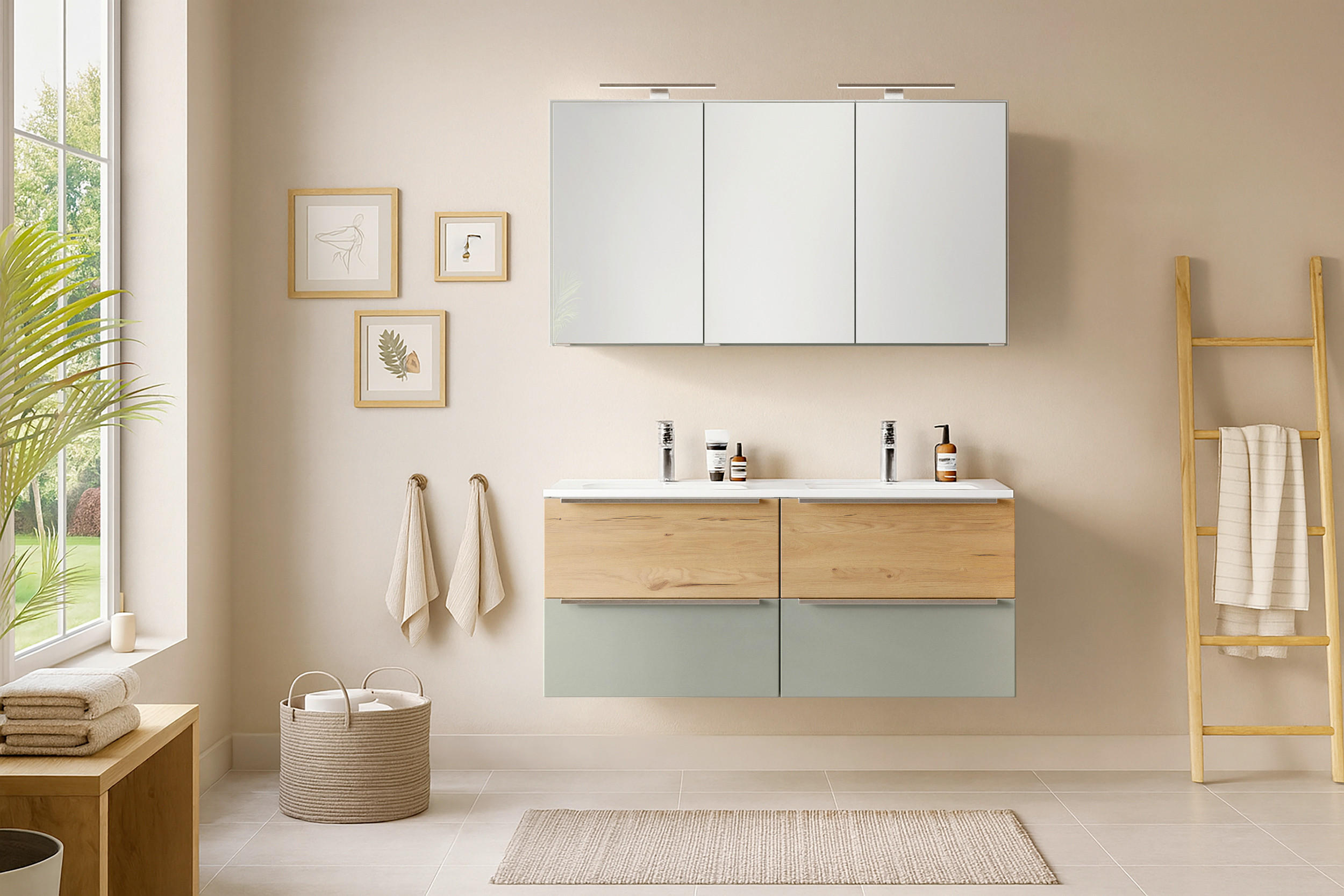 BADEZIMMER  in 120 cm  - Schilfgrün/Wildeiche, Trend, Glas/Holzwerkstoff (120cm) - Held