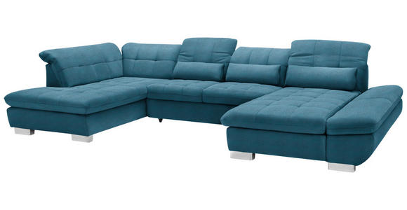 WOHNLANDSCHAFT in Mikrofaser Blau - Chromfarben/Blau, Design, Kunststoff/Textil (211/350/204cm) - Xora