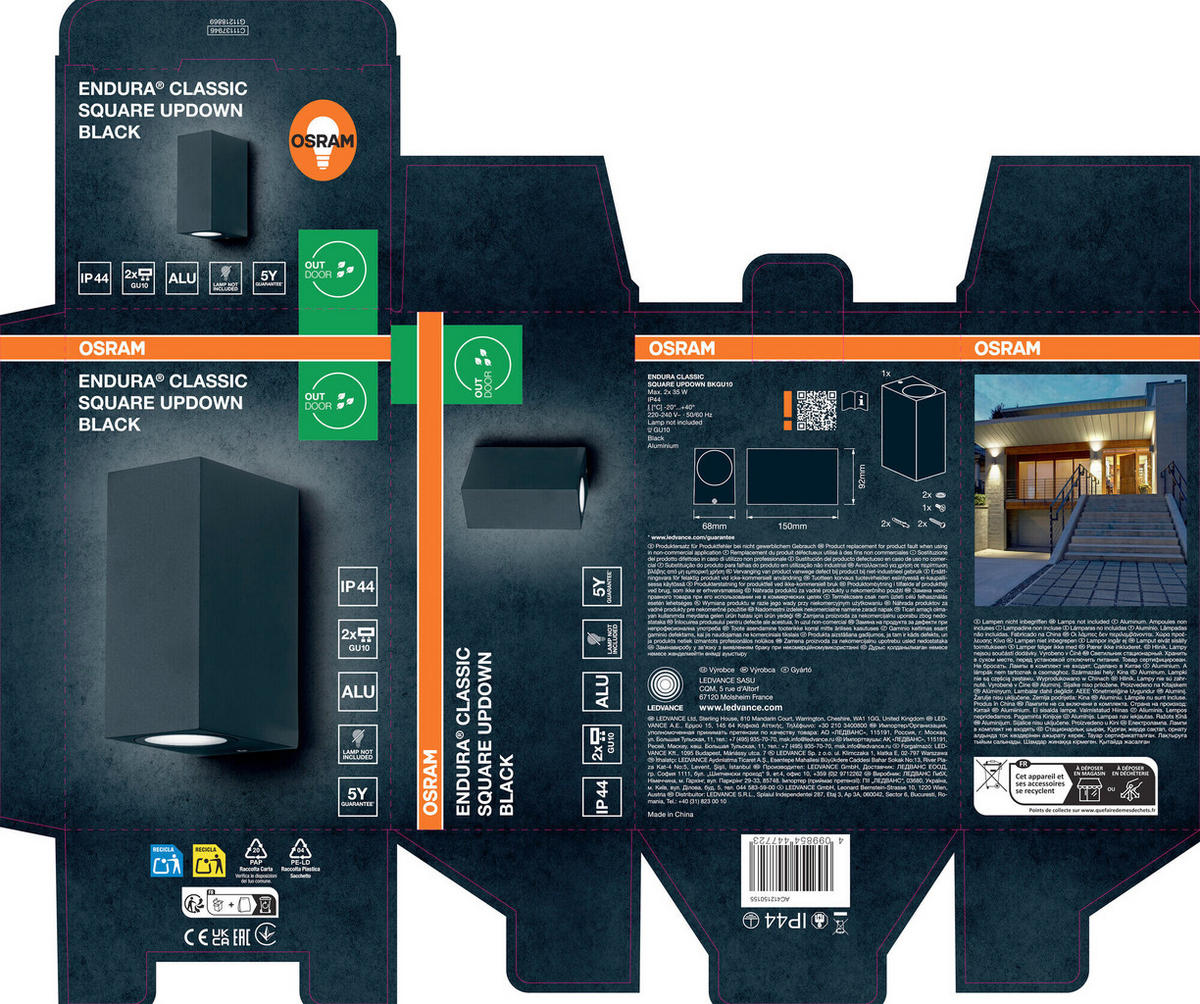 AUßENLEUCHTE 6,8/15/9,2 cm   - Schwarz, Basics, Metall (6,8/15/9,2cm) - Osram