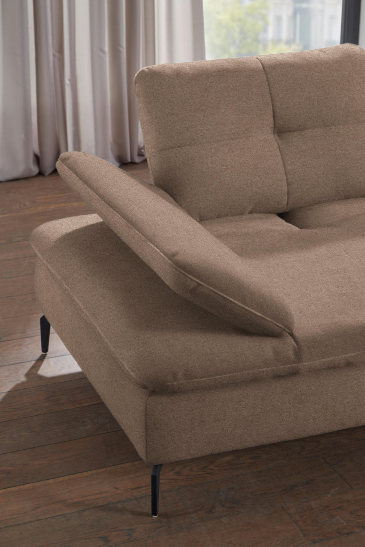 ECKSOFA in Flachgewebe Taupe  344/157 cm  - Taupe/Schwarz, Design, Textil/Metall (344/157cm) - Chilliano