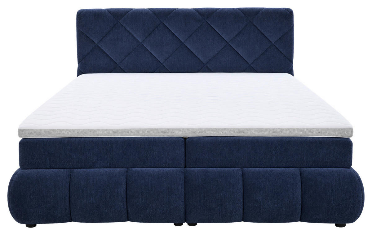BOXBETT 180/200 cm,  in Dunkelblau, gepolstertes Kopfteil, Bettkasten, Topper, Matratzen, H3 + H3 = fest  - Schwarz/Dunkelblau, Design, Kunststoff/Textil (180/200cm) - Chameo