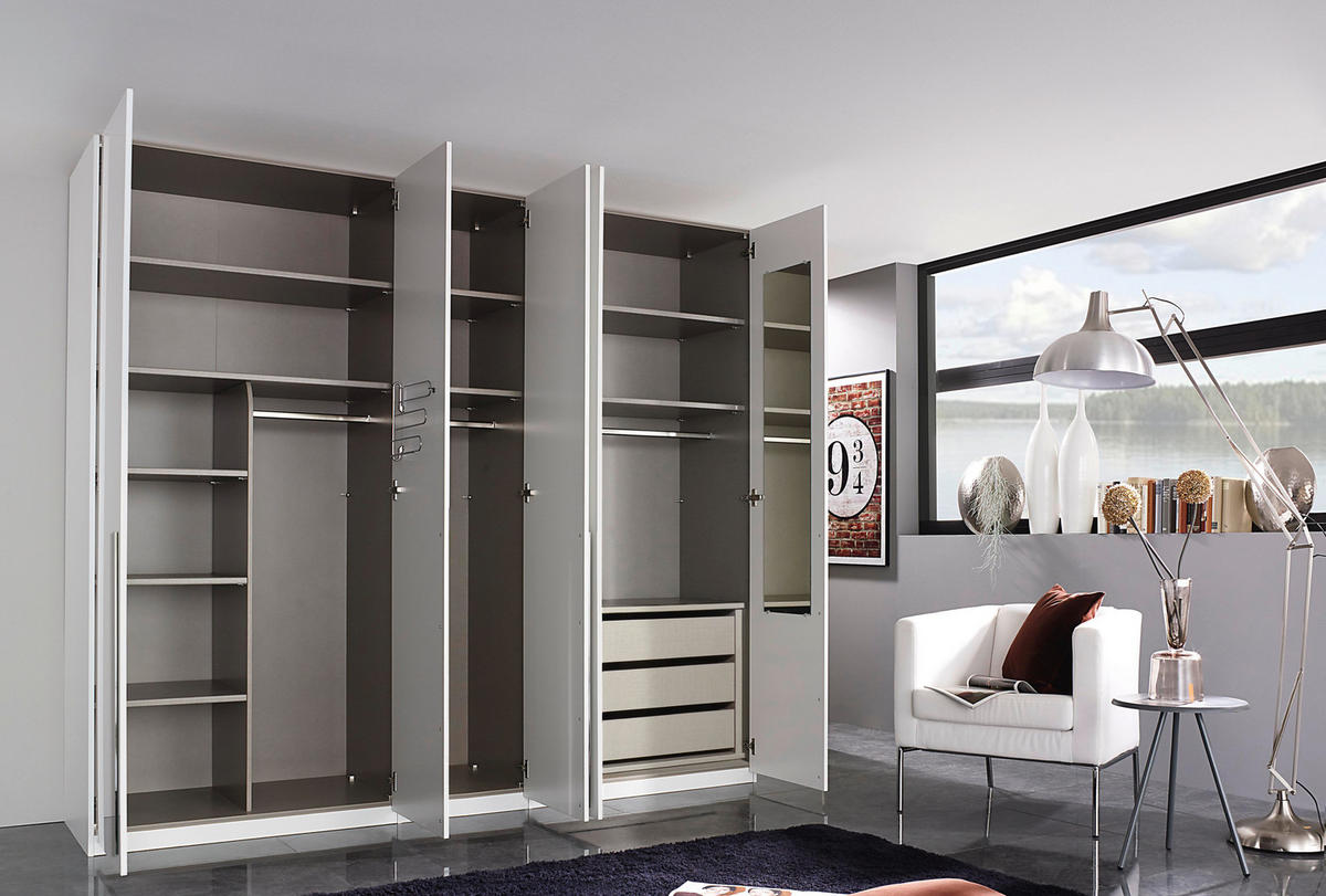 DREHTÜRENSCHRANK Weiss  - Weiss/Graphitfarben, Design, Holzwerkstoff/Metall (251/223/60cm) - home24