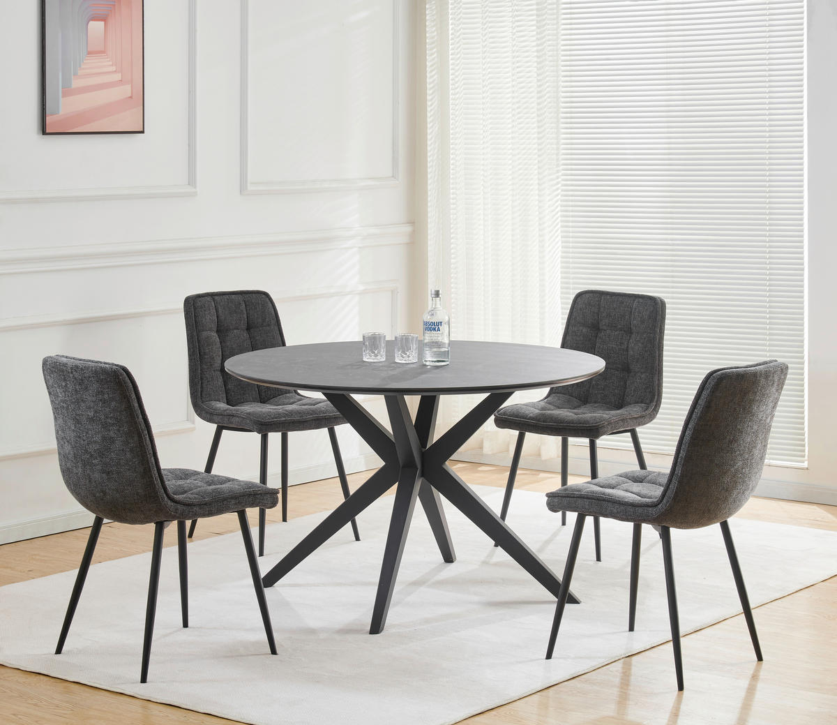 STUHL  in Eisen Leinenoptik Holz, Metall, Textil  - Anthrazit/Schwarz, KONVENTIONELL, Holz/Textil (45/89/58cm) - MID.YOU