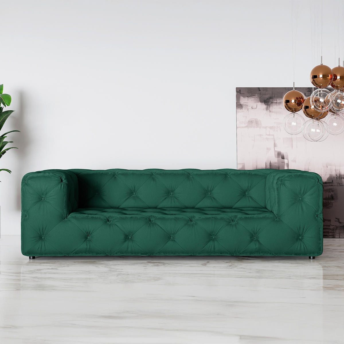 3-SITZER-SOFA Fresco in Samt Dunkelgrün  - Dunkelgrün/Schwarz, Design, Kunststoff/Textil (230/71/100cm) - P & B
