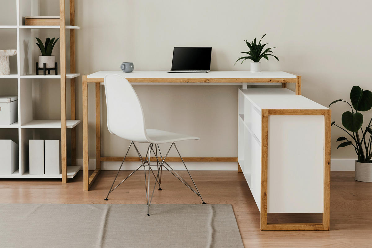 ECKSCHREIBTISCH 139/139/75 cm  in Weiß, Eiche Artisan  - Weiß/Eiche Artisan, MODERN, Holzwerkstoff (139/139/75cm) - MID.YOU