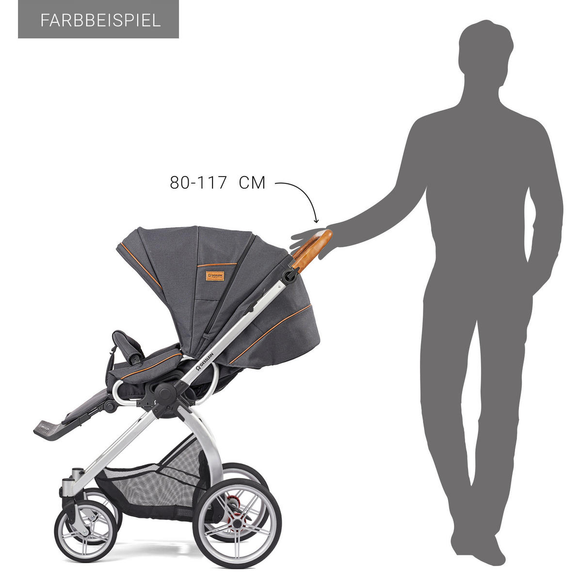 KINDERWAGENSET  FX4 Classic   - Silberfarben/Schwarz, Basics, Leder/Textil (57/129/100cm) - Gesslein