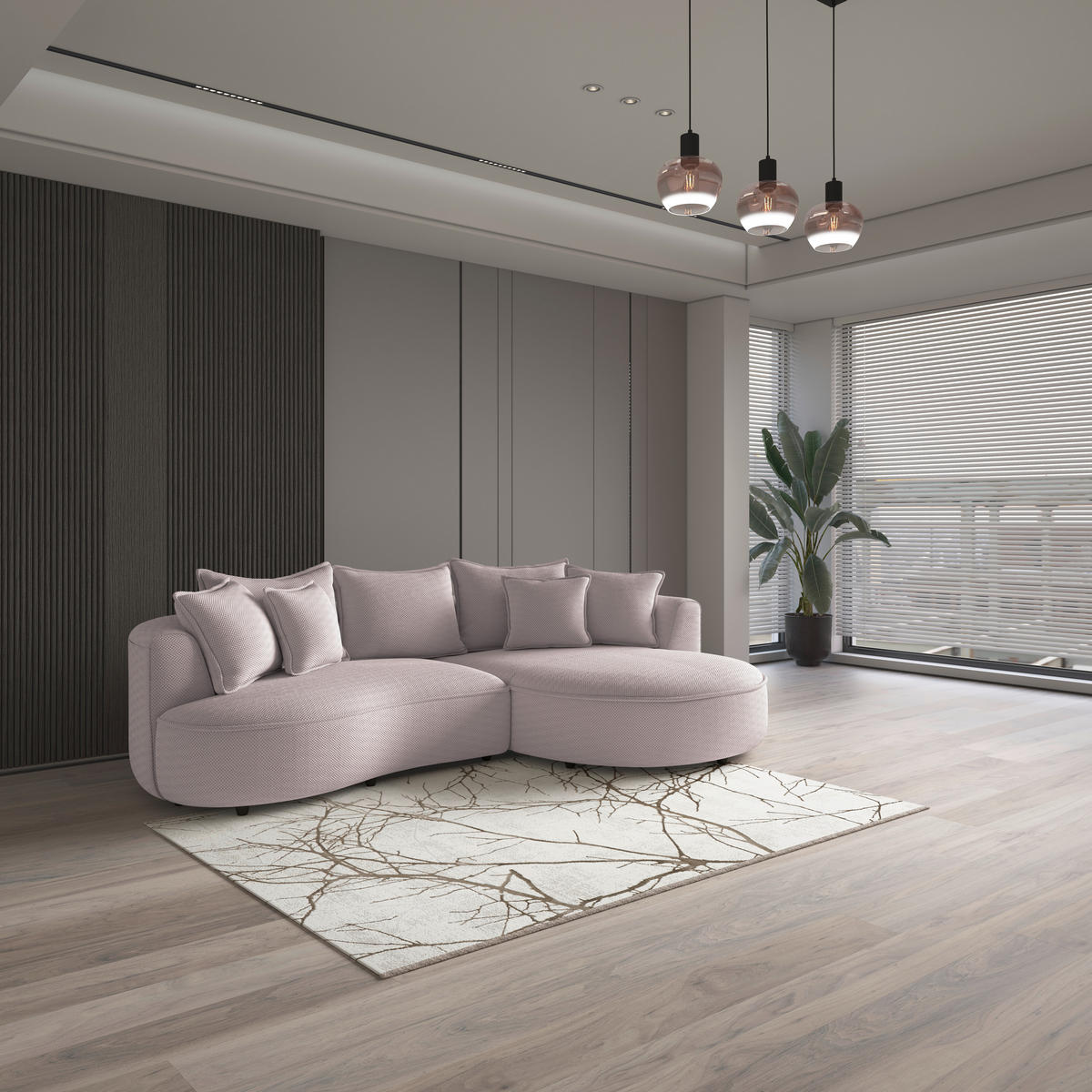 ECKSOFA in Velours, Struktur Hellrosa  - Hellrosa/Schwarz, Modern, Kunststoff/Textil (287/168cm) - Livetastic