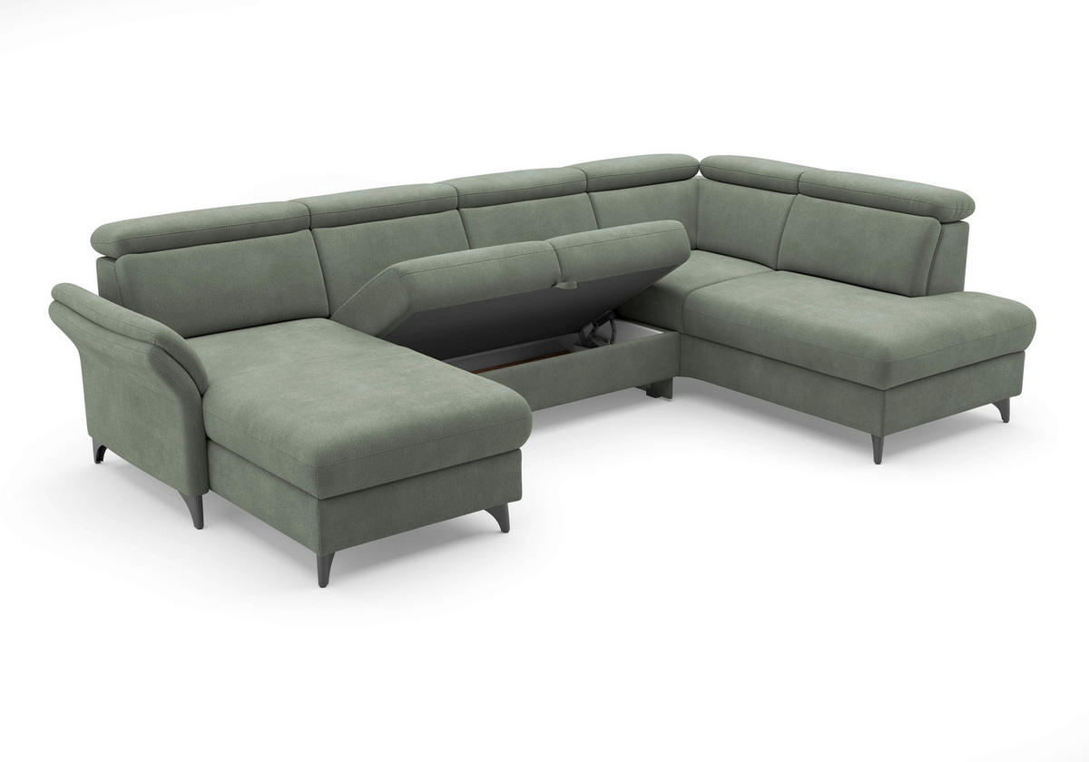 WOHNLANDSCHAFT GLENDALE E Dunkelgrün Flachgewebe  - Dunkelgrün/Schwarz, KONVENTIONELL, Textil/Metall (166/321/193cm) - Sit & More