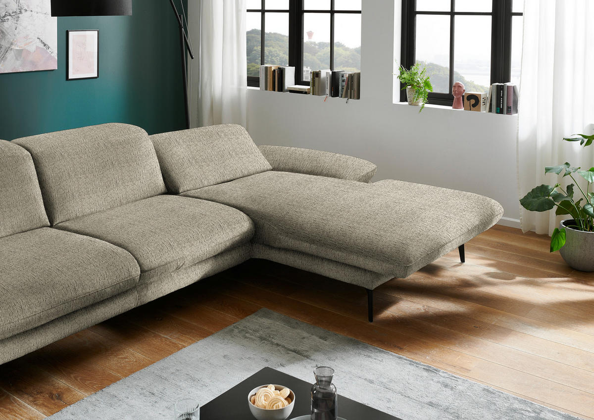 ECKSOFA in Chenille Olivgrün  - Schwarz/Olivgrün, Design, Textil/Metall (319/188cm) - Beldomo System