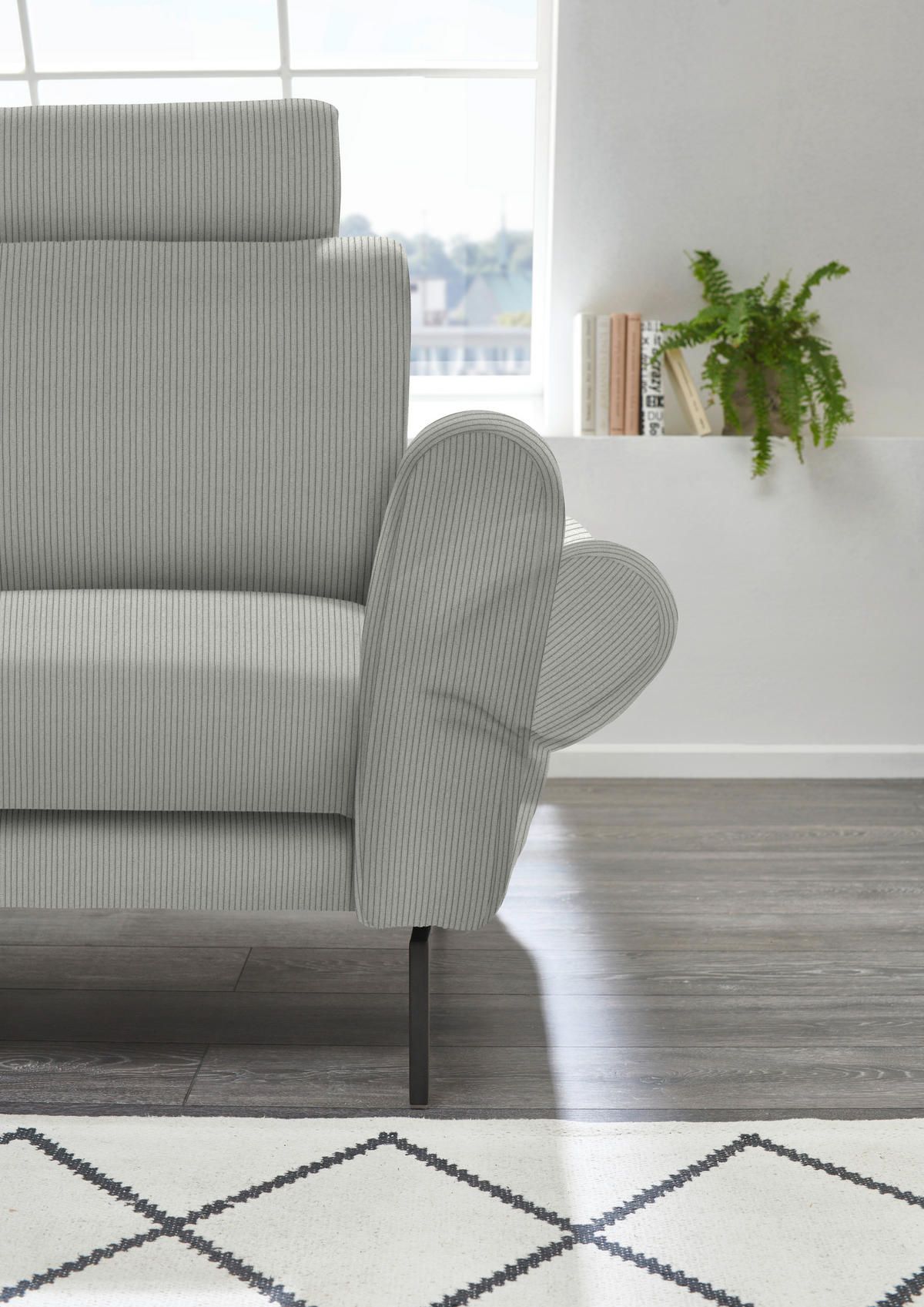 ECKSOFA in Velours, Feincord Silberfarben  - Silberfarben/Schwarz, Design, Textil/Metall (280/254cm) - Beldomo Style
