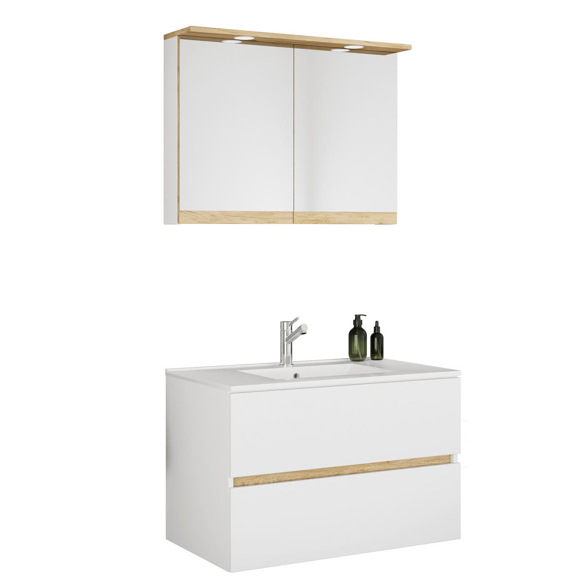 BADEZIMMER 3-teilig 81 cm  - Honigeiche/Weiss, Trend, Keramik/Holzwerkstoff (81cm) - MID.YOU