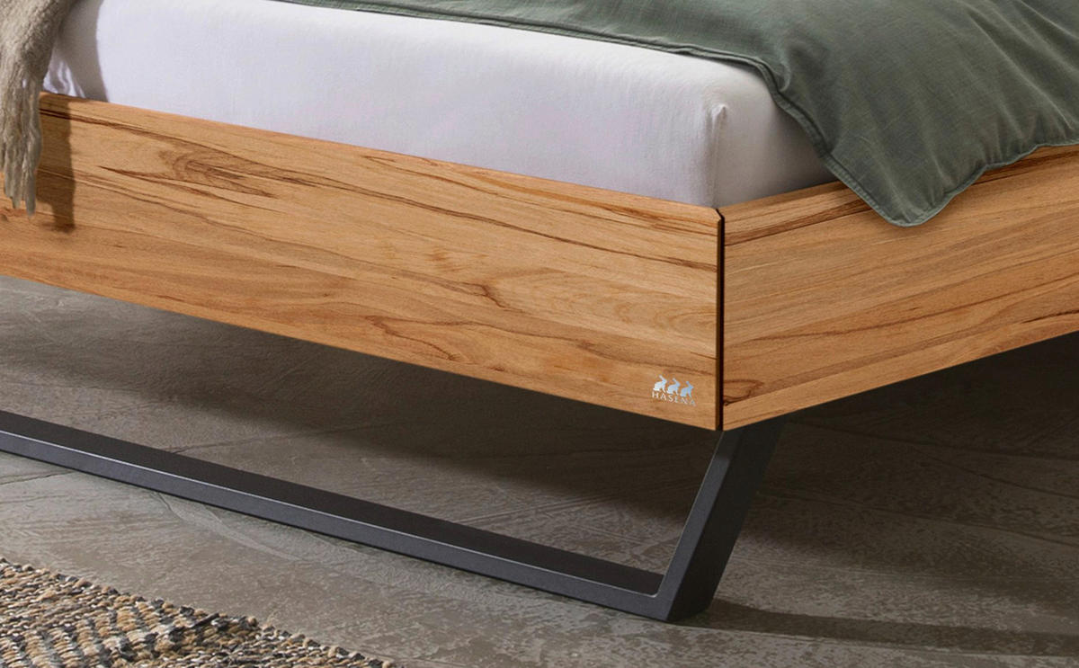 BETT 140/200 cm  in Anthrazit, Buchefarben  - Anthrazit/Buchefarben, KONVENTIONELL, Holz/Textil (140/200cm) - Hasena