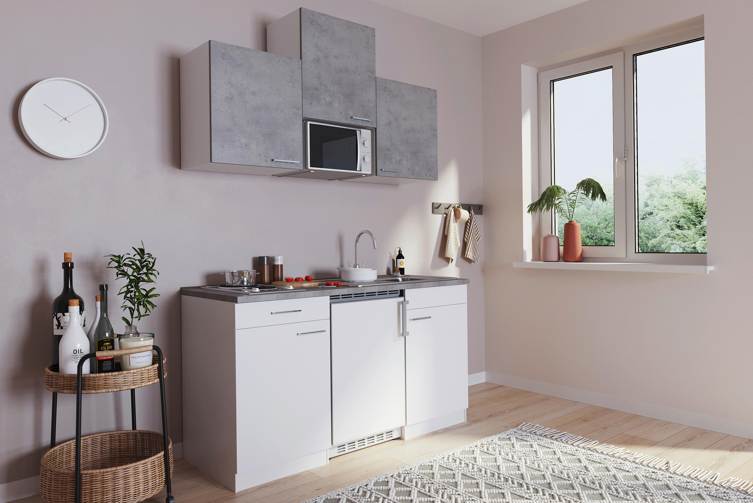 MINIKÜCHE 150 cm   in Grau, Weiß  - Alufarben/Weiß, KONVENTIONELL, Holzwerkstoff/Kunststoff (150cm) - Respekta