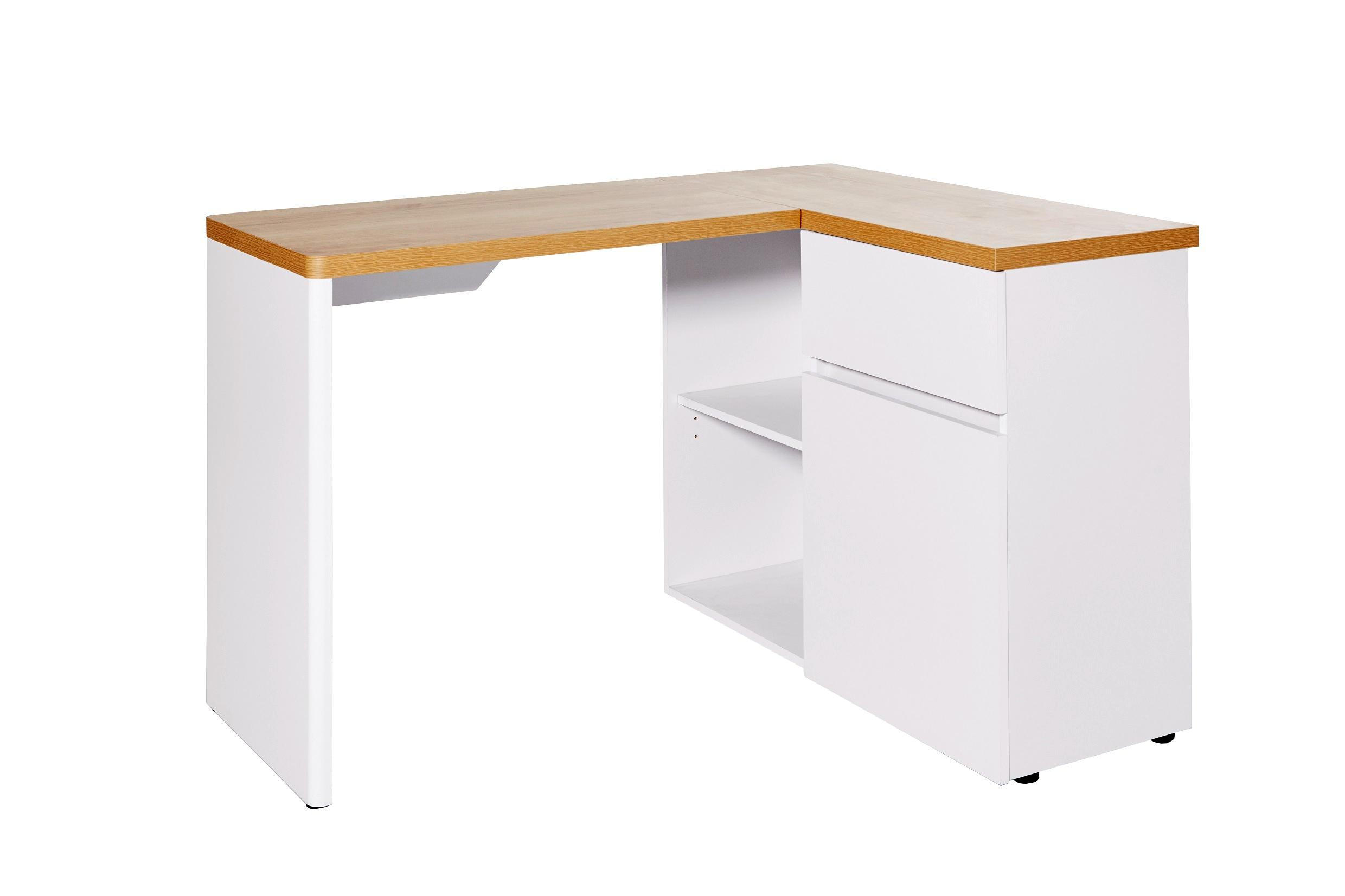 Eckschreibtisch in Weiß, Eichefarben