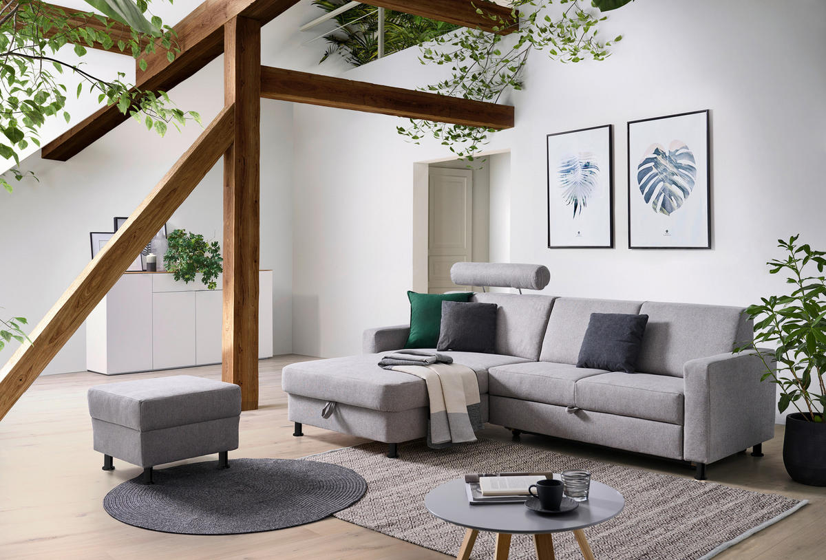 ECKSOFA in Webstoff Platinfarben  - Platinfarben/Schwarz, Design, Kunststoff/Textil (165/257cm) - Xora