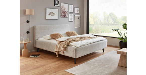 POLSTERBETT gepolstertes Kopfteil, Lattenrost, Bettkasten Beige 120/200 cm  - Birkefarben/Beige, Design, Holz/Textil (120/200cm) - Xora