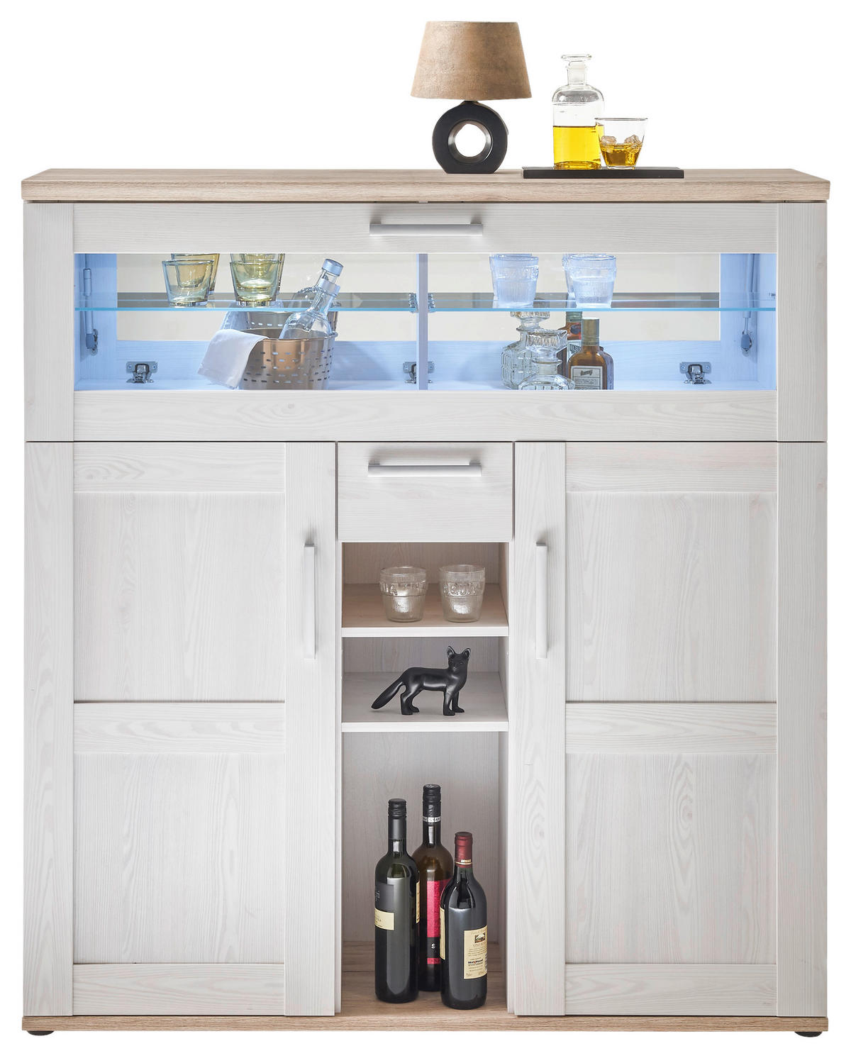 BAR Braun, Weiß  - Anthrazit/Silberfarben, Design, Glas/Holzwerkstoff (128/137/42cm) - Xora