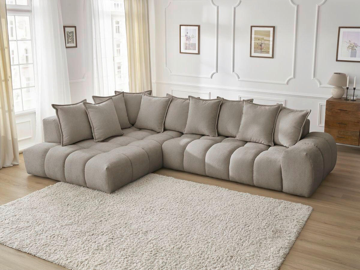 ECKSOFA Ottomane links  EVEREST Taupe Struktur  - Taupe/Schwarz, MODERN, Kunststoff/Textil (352/210cm) - Livetastic
