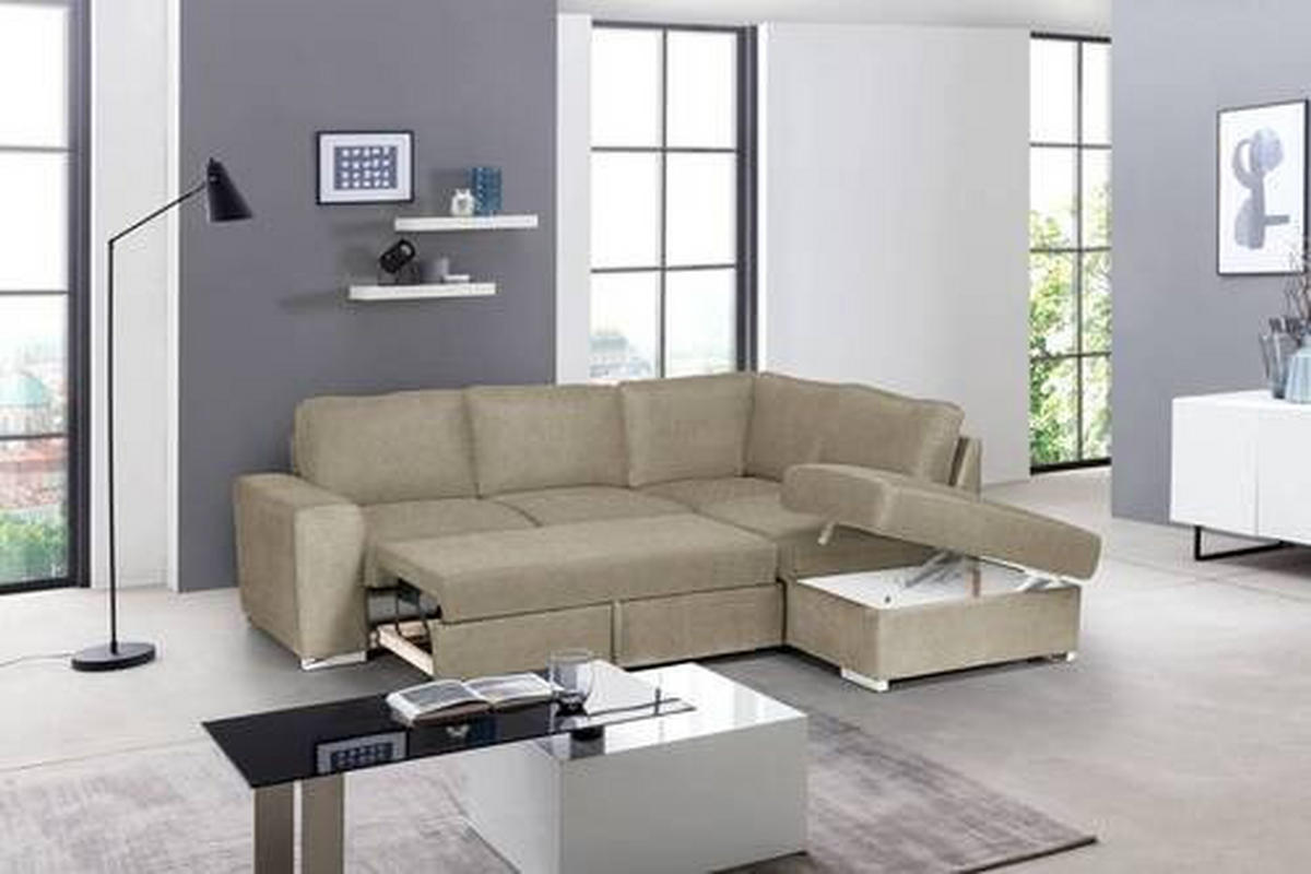 ECKSOFA Cappuccino Mikrofaser  - Chromfarben/Cappuccino, KONVENTIONELL, Textil/Metall (248/213cm) - MID.YOU