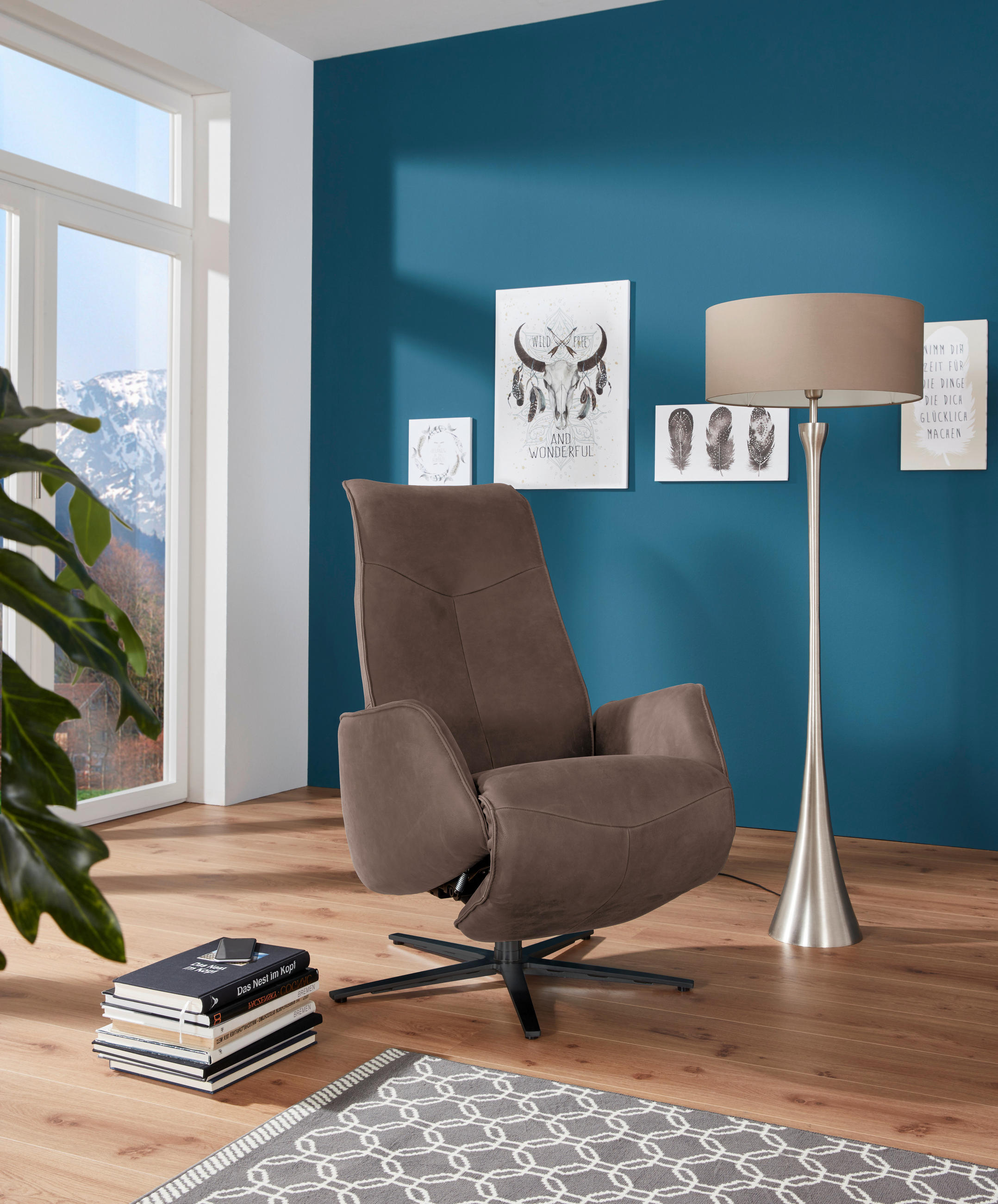 RELAXSESSEL in Leder Dunkelbraun  - Anthrazit/Dunkelbraun, Design, Leder/Metall (71/114/84cm) - Johann Jakob