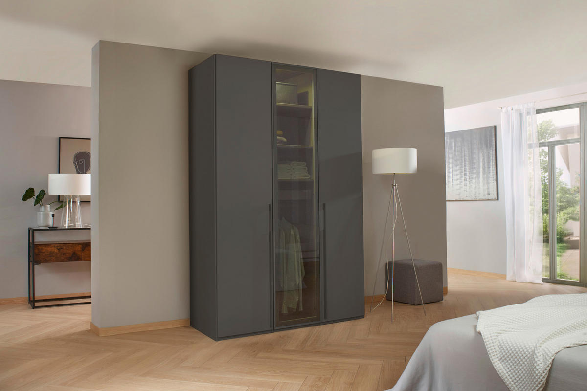 DREHTÜRENSCHRANK in Graphitfarben, Grau  - Graphitfarben/Grau, Trend, Glas/Holzwerkstoff (151/235/60cm) - Novel