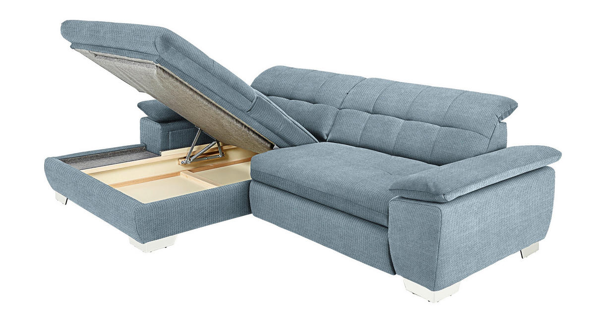 ECKSOFA in Mikrofaser Blaugrau  180/265 cm  - Chromfarben/Blaugrau, Design, Textil/Metall (180/265cm) - Carryhome