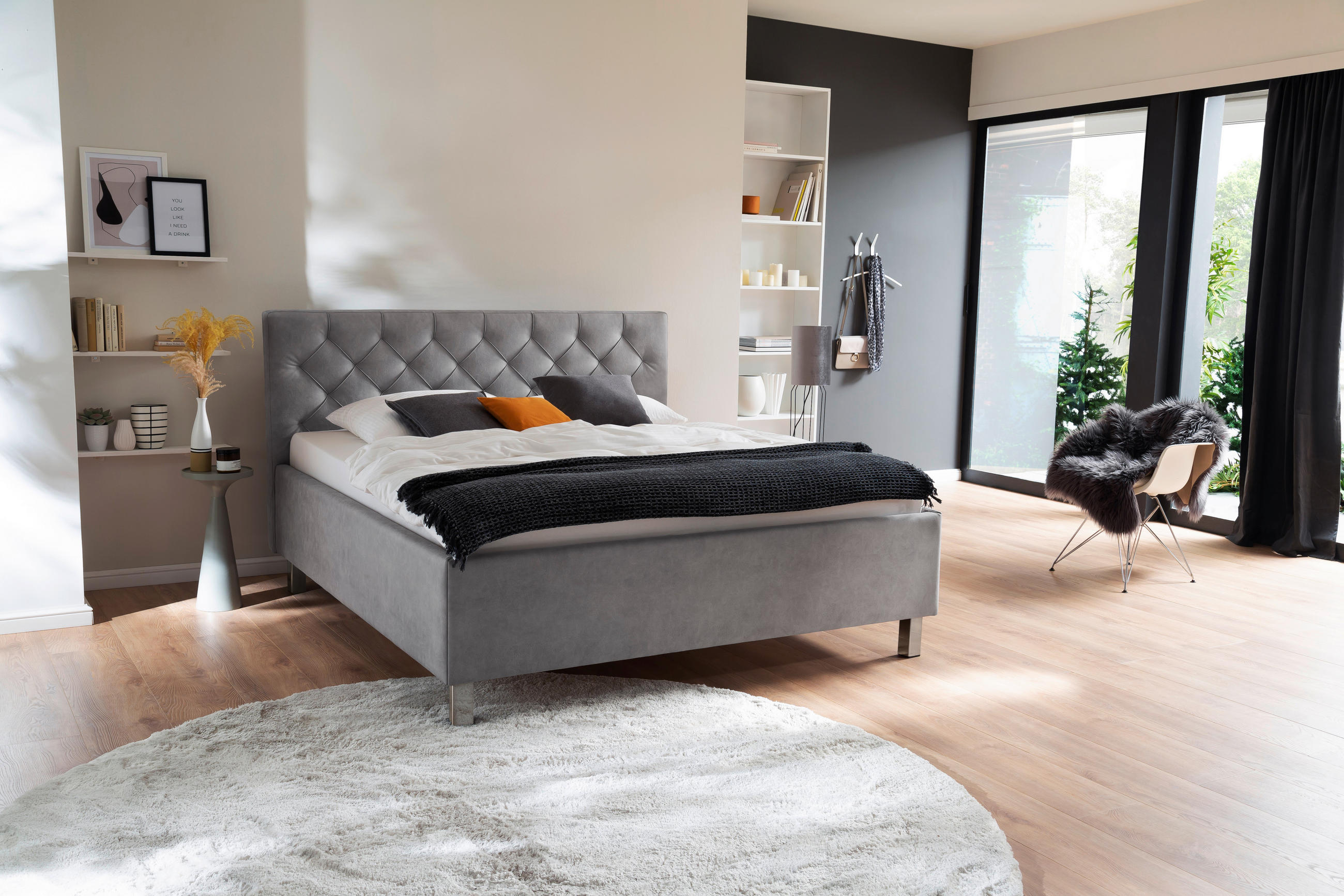 POLSTERBETT 160/200 cm in Hellgrau - Hellgrau, MODERN, Holzwerkstoff/Textil (160/200cm) - Visionight