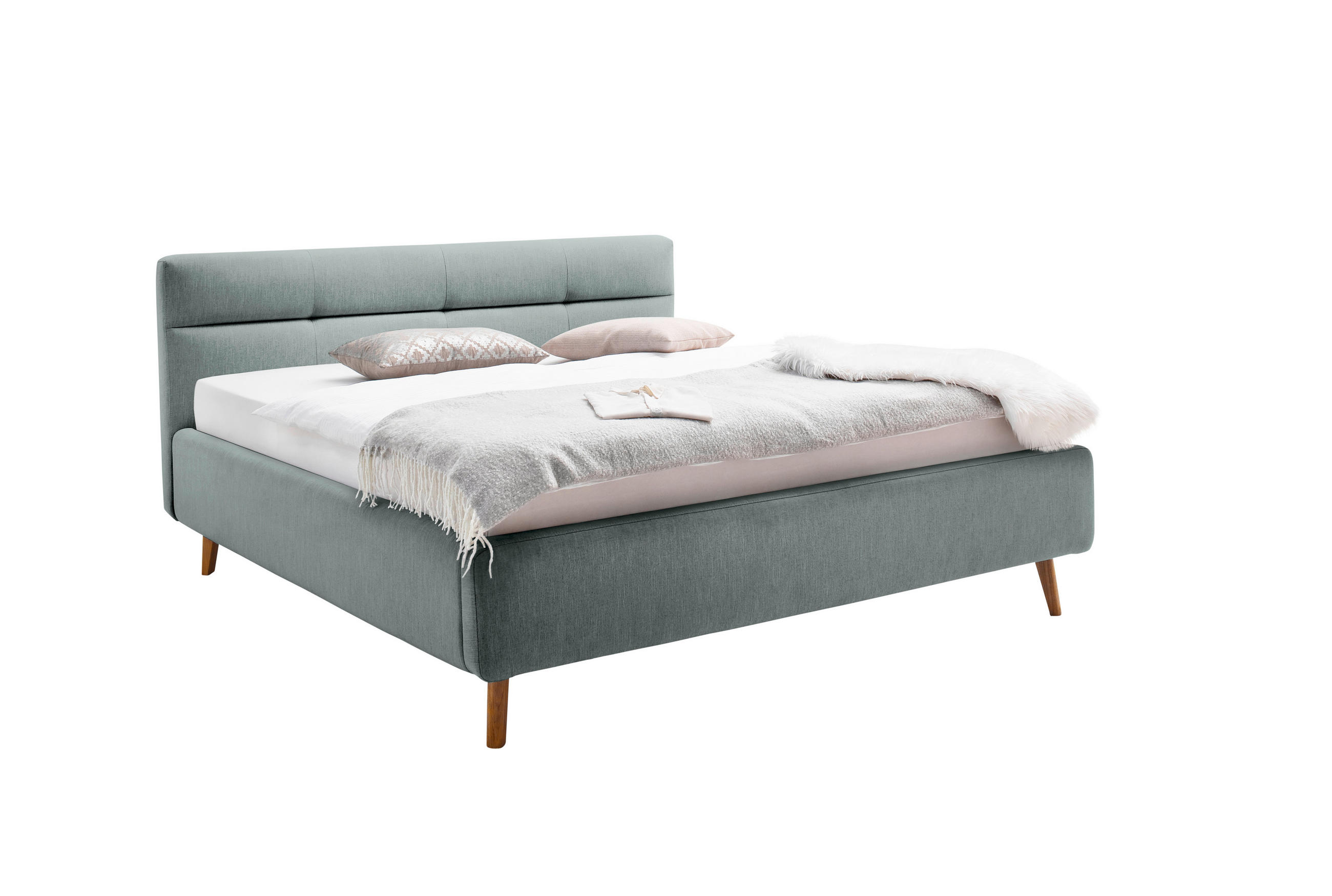 POLSTERBETT Bettkasten, Lattenroste 160/200 cm  in Blau  - Blau/Eichefarben, KONVENTIONELL, Holz/Textil (160/200cm) - Boxxx