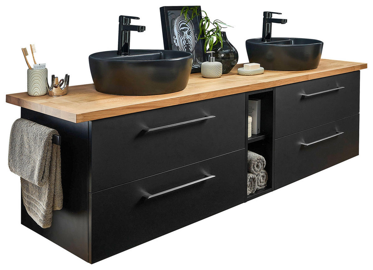 TVÄTTSTÄLL MED KOMMOD 182 cm  - kromfärg/svart, Design, trämaterial/glas (182cm) - Sadena