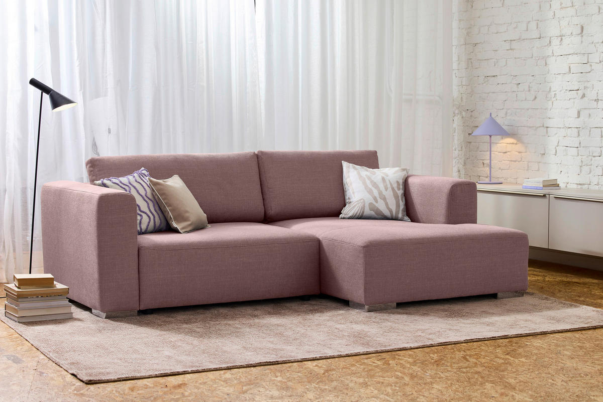 ECKSOFA inkl. Funktion Heaven Dunkelrosa Flachgewebe  - Chromfarben/Dunkelrosa, KONVENTIONELL, Textil/Metall (242/162cm) - Tom Tailor