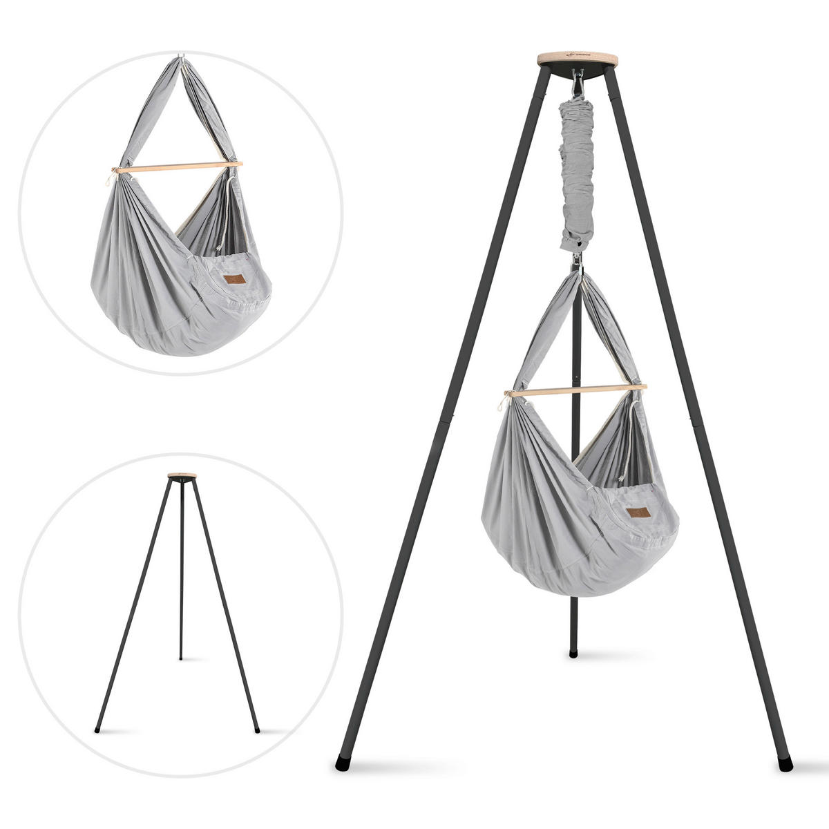 VISEĆA KOLIJEVKA  Set inkl. Tipi-Gestell  - siva/antracit, Basics, drvo/metal (135/194/135cm) - SCHMUSEWOLKE