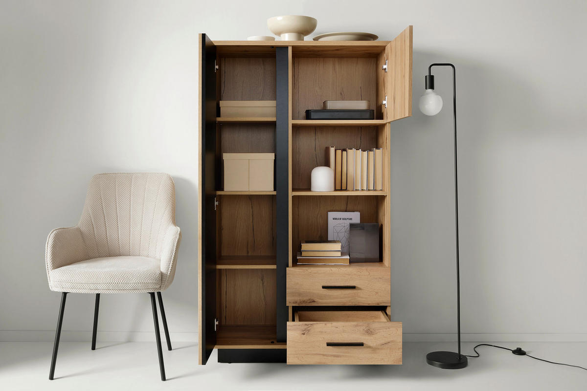 KOMMODE  in 90/159,2/40 cm  - Eiche Wotan/Schwarz, MODERN, Holzwerkstoff/Kunststoff (90/159,2/40cm) - home24