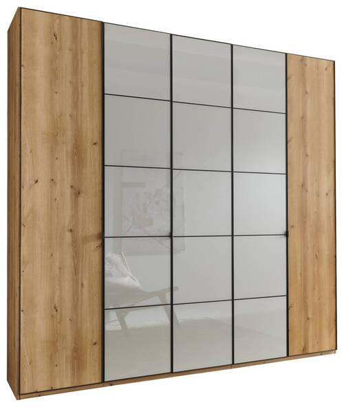 DREHTÜRENSCHRANK 250/236/58 cm 5-türig Champagner, Eiche Bianco  - Schieferfarben/Eiche Bianco, Design, Glas/Holzwerkstoff (250/236/58cm) - Novel